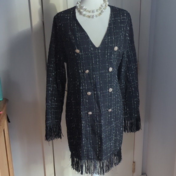 SHEIN Dresses & Skirts - SHEIN Elegant Black and White Tweed Midi Dress